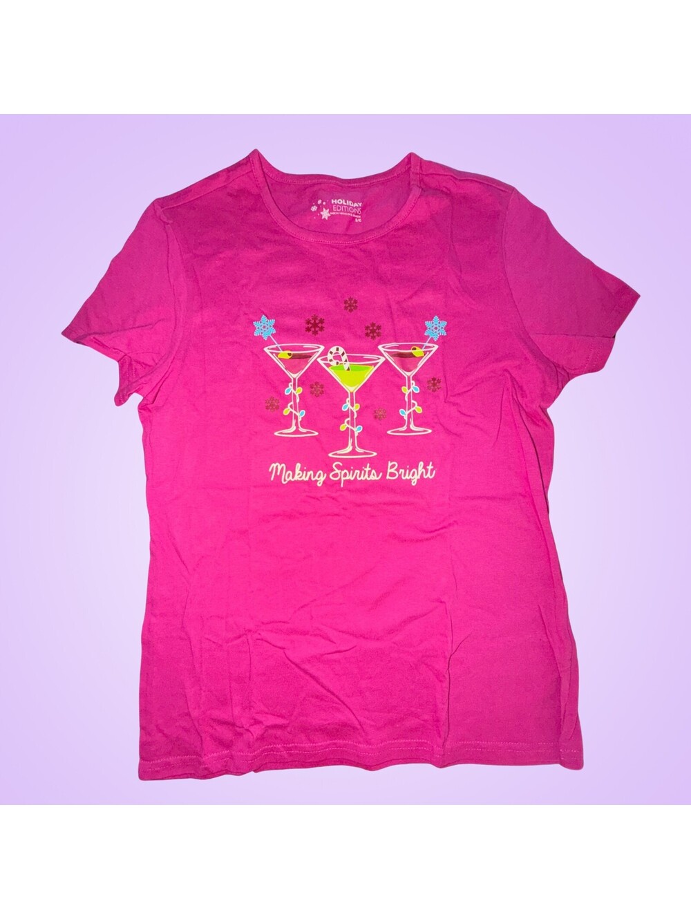 Holiday Editions Women’s Small Pink Making Spirits Bright Christmas T-Shirt